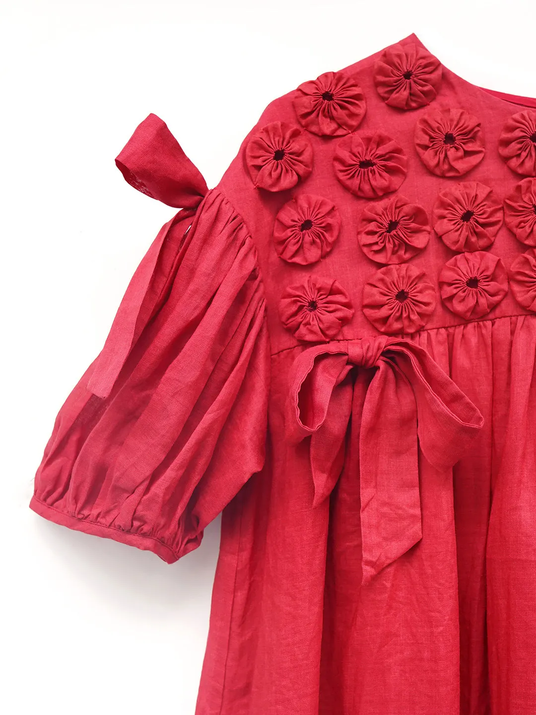 Unlogical Poem Handmade Yoyo Flower Bow Short Bud Dress