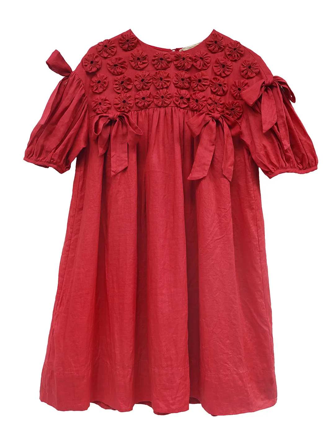 Unlogical Poem Handmade Yoyo Flower Bow Short Bud Dress