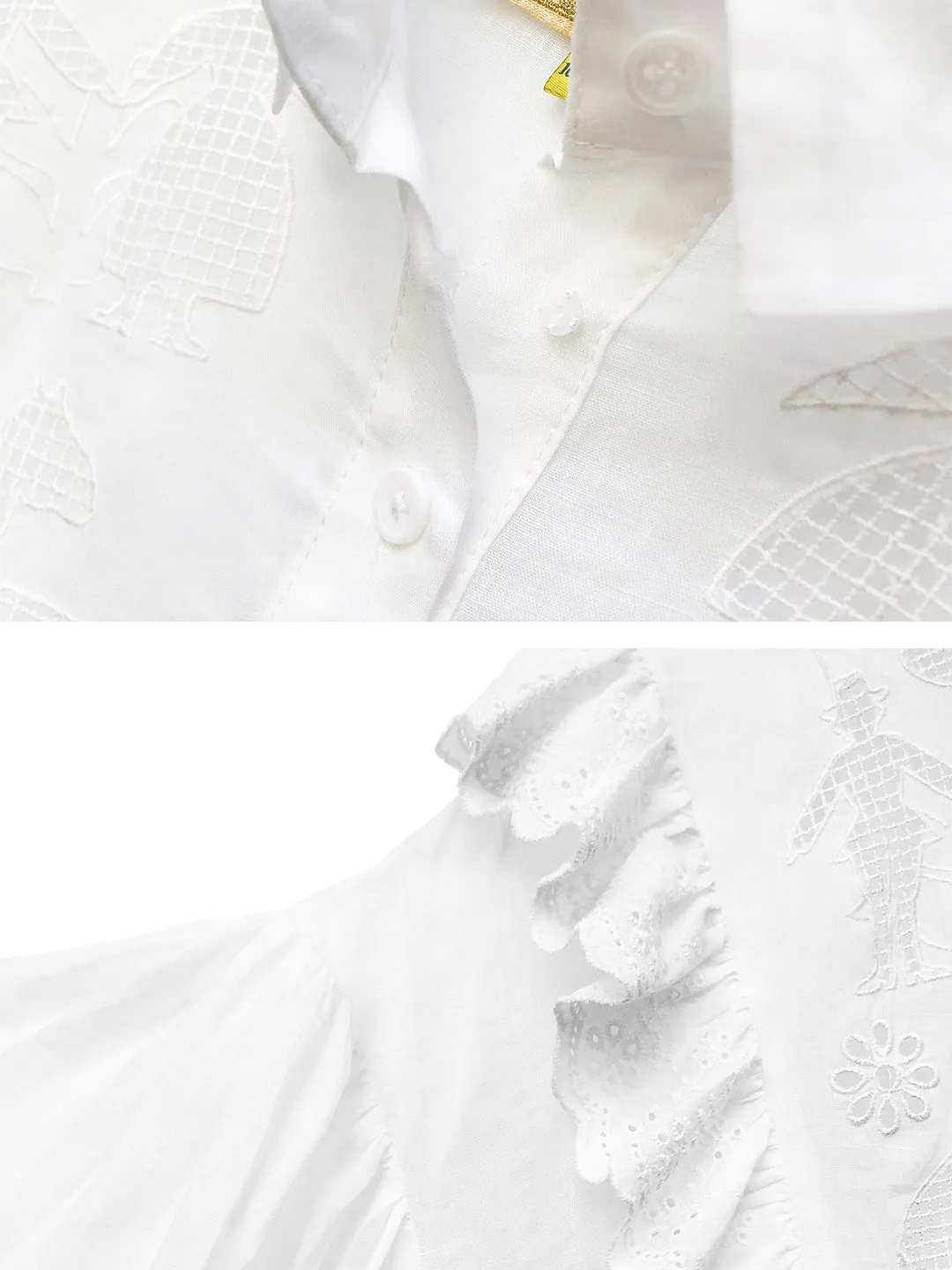 Unlogical Poem Paper-cut Hollow Embroidered Ramie Shirt Dress