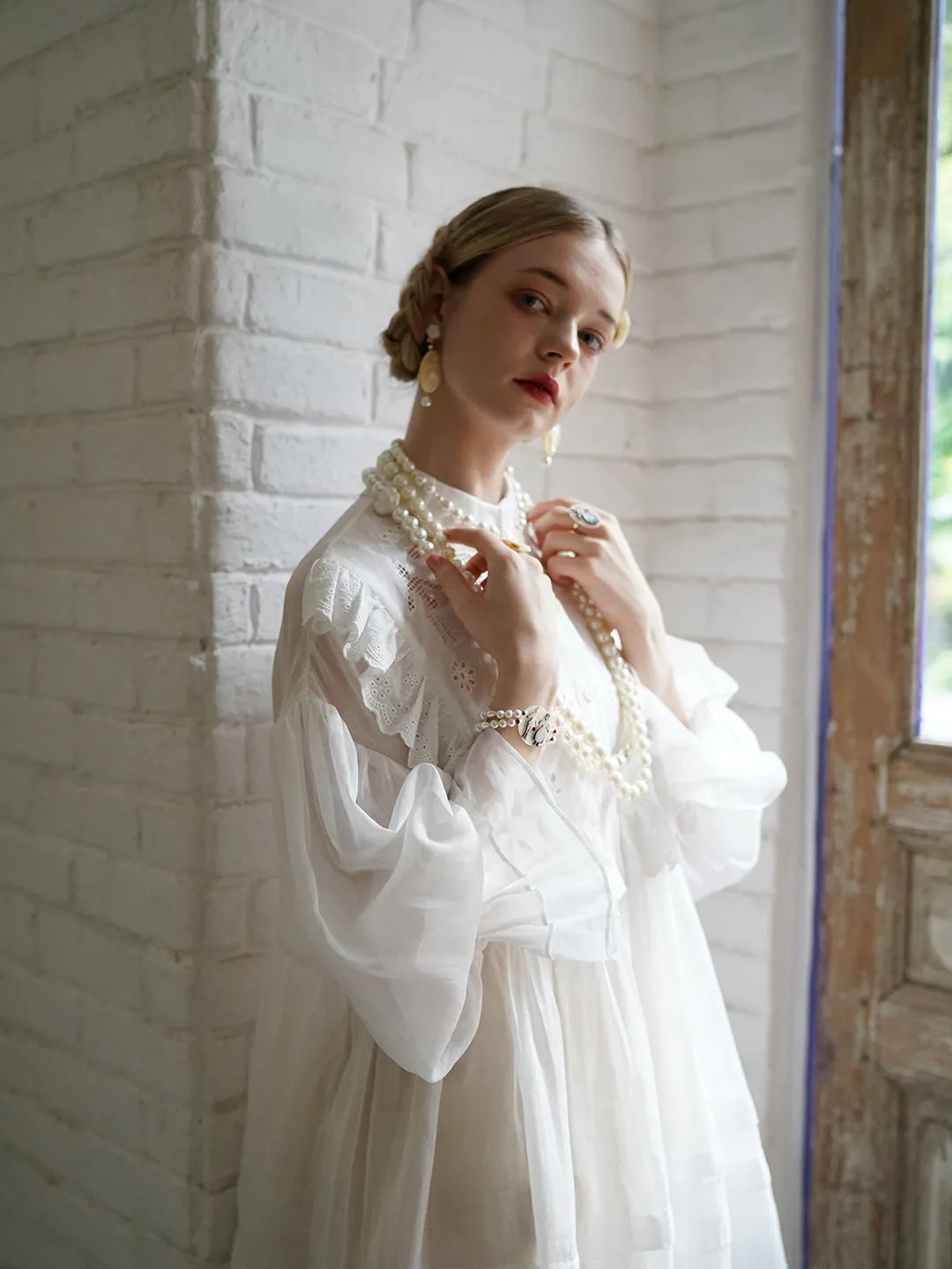 Unlogical Poem Paper-cut Hollow Embroidered Ramie Shirt Dress