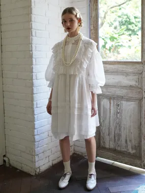 Unlogical Poem Paper-cut Hollow Embroidered Ramie Shirt Dress