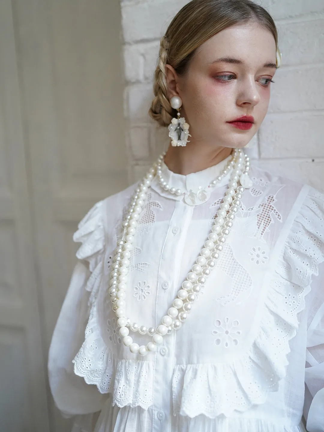 Unlogical Poem Paper-cut Hollow Embroidered Ramie Shirt Dress