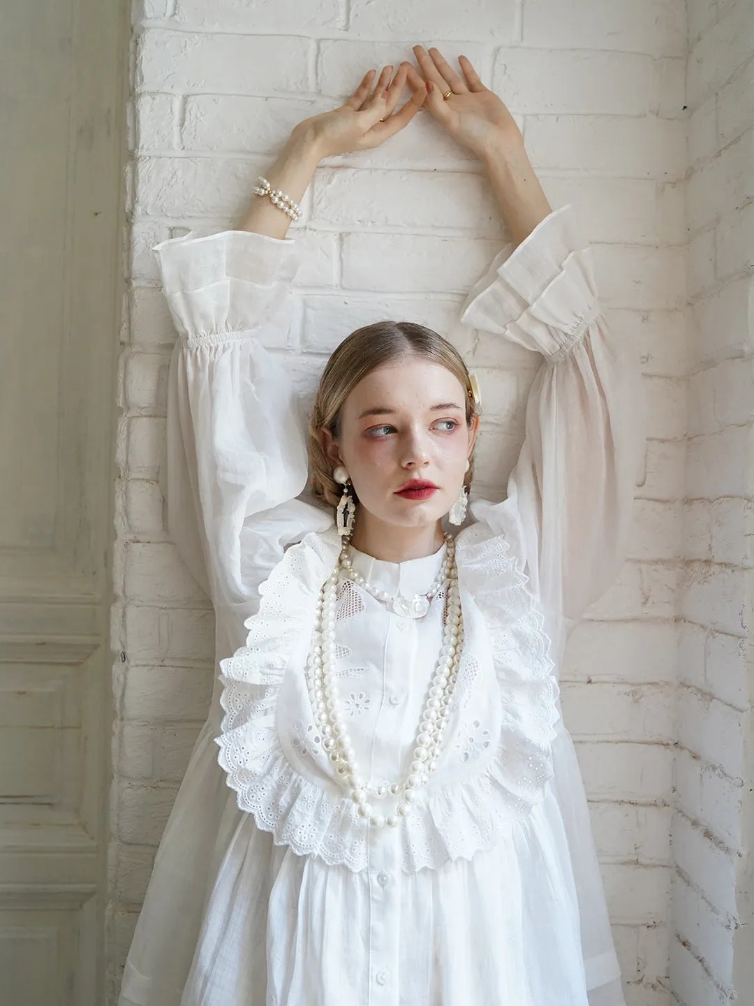 Unlogical Poem Paper-cut Hollow Embroidered Ramie Shirt Dress