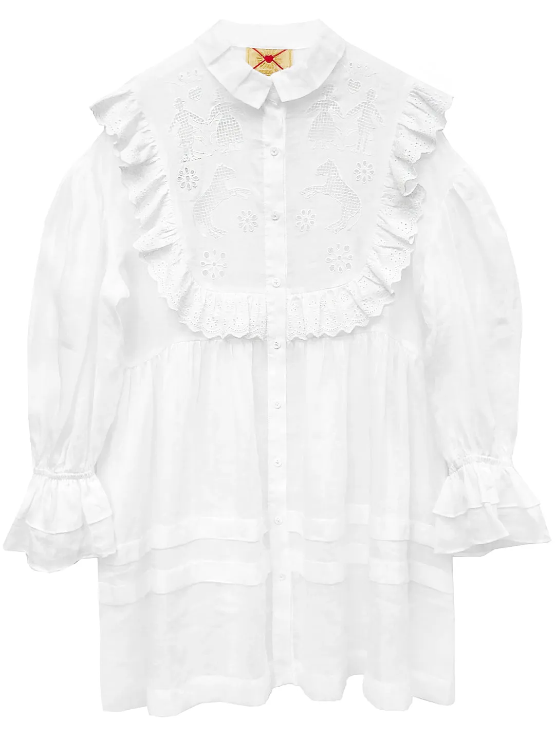 Unlogical Poem Paper-cut Hollow Embroidered Ramie Shirt Dress