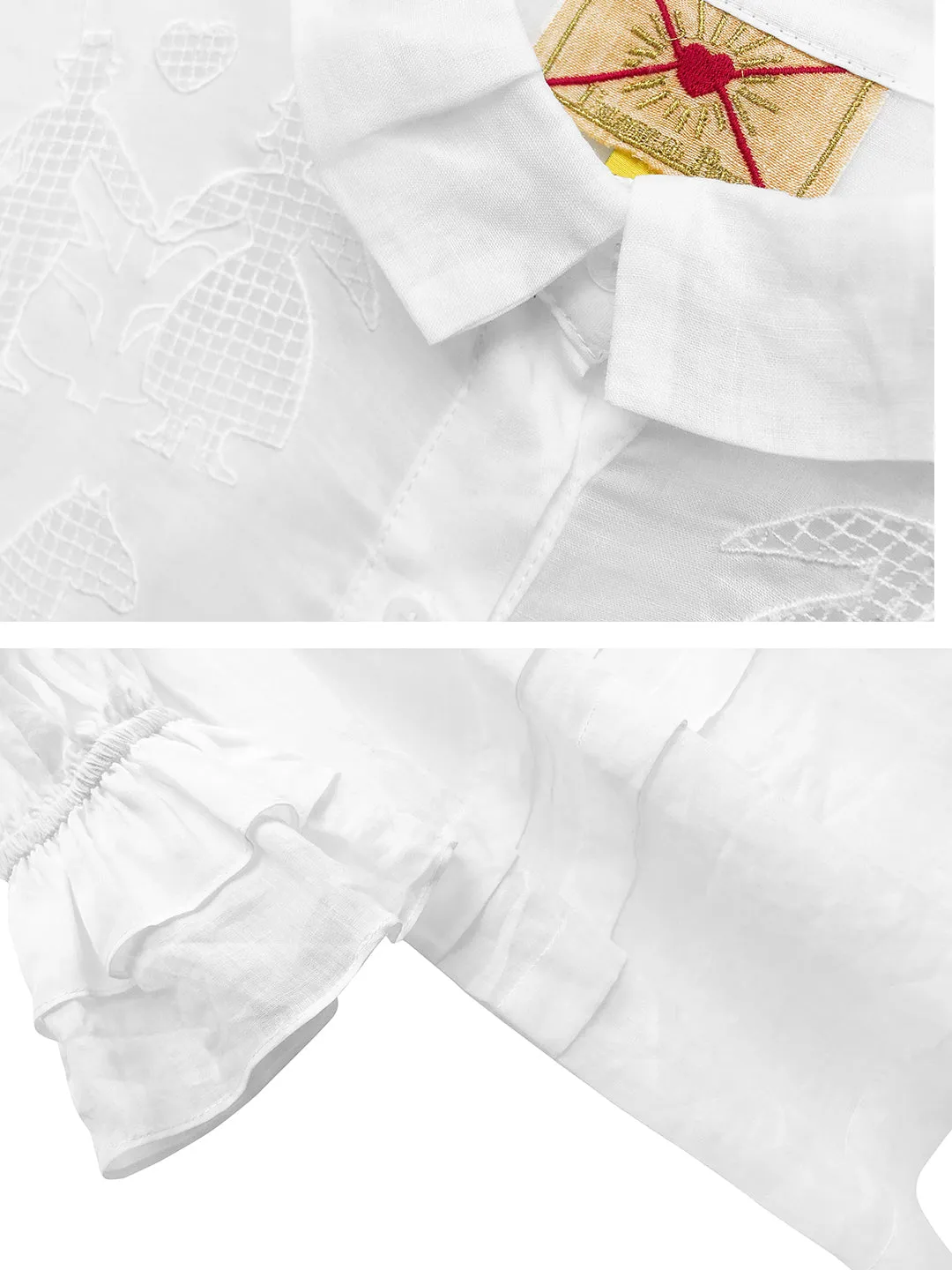 Unlogical Poem Paper-cut Hollow Embroidered Ramie Shirt Dress