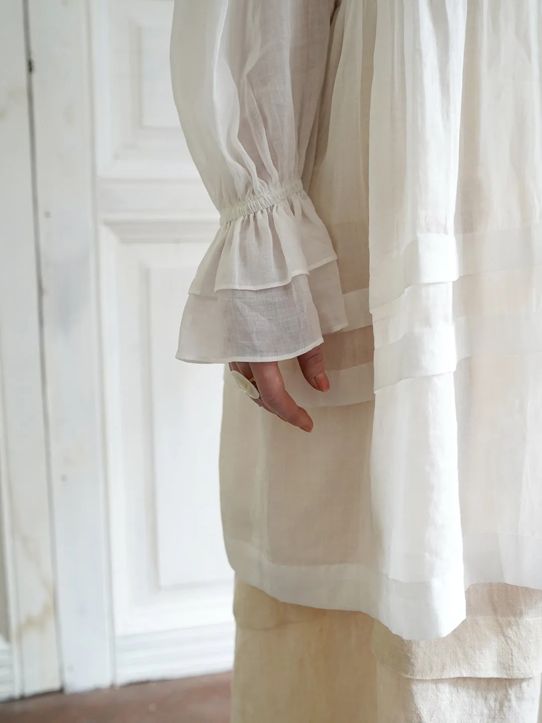 Unlogical Poem Paper-cut Hollow Embroidered Ramie Shirt Dress