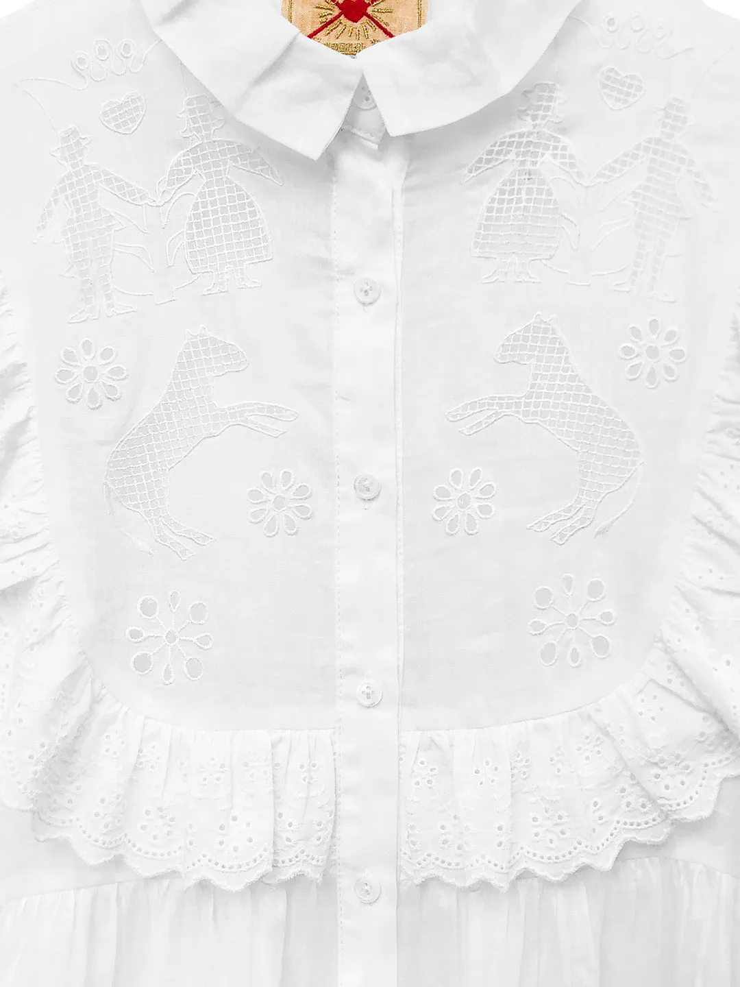 Unlogical Poem Paper-cut Hollow Embroidered Ramie Shirt Dress