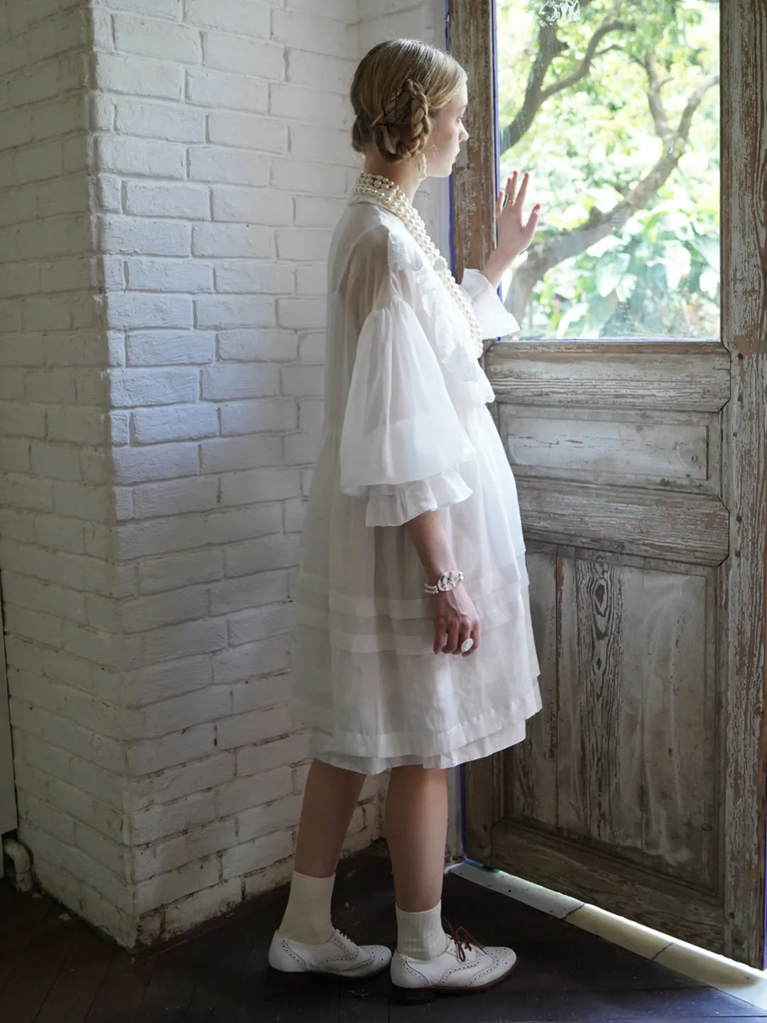 Unlogical Poem Paper-cut Hollow Embroidered Ramie Shirt Dress