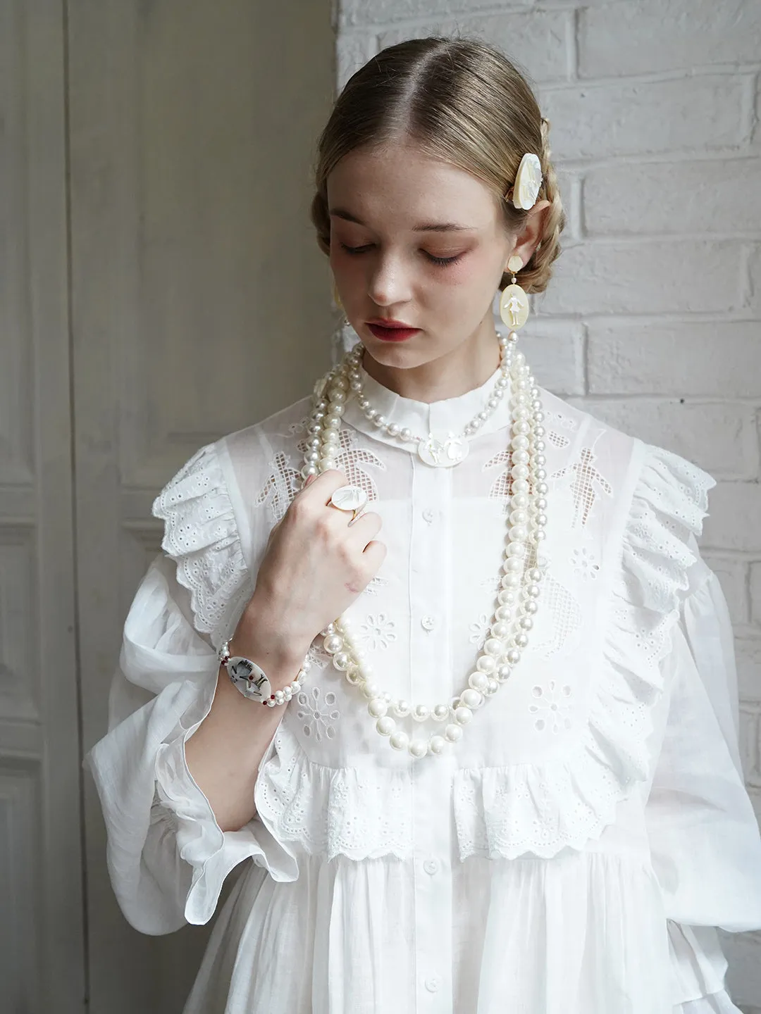 Unlogical Poem Paper-cut Hollow Embroidered Ramie Shirt Dress