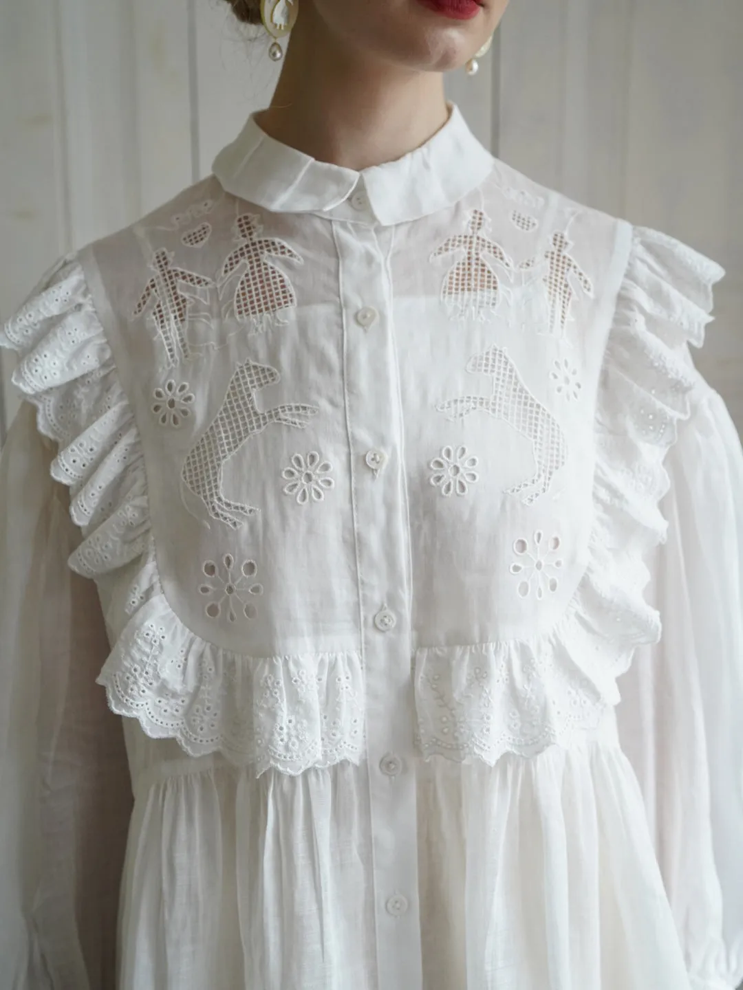 Unlogical Poem Paper-cut Hollow Embroidered Ramie Shirt Dress