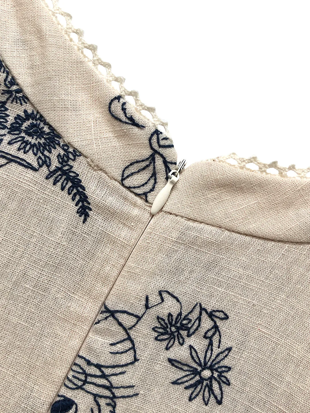 Unlogical Poem Victorian style Blue Illustration Embroidered Ramie Dress