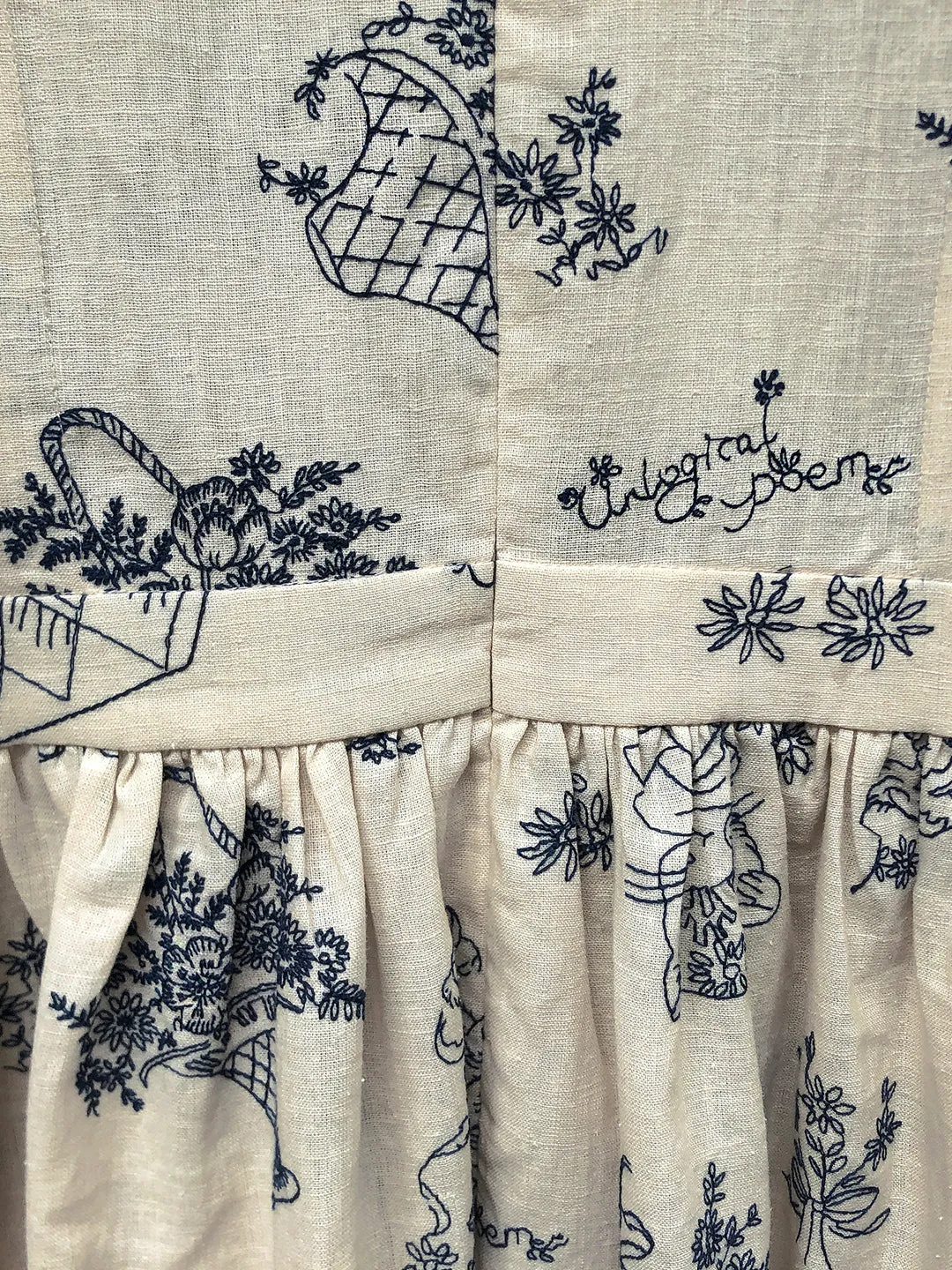Unlogical Poem Victorian style Blue Illustration Embroidered Ramie Dress