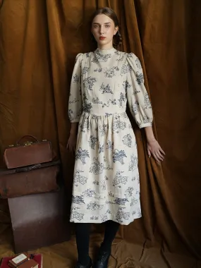Unlogical Poem Victorian style Blue Illustration Embroidered Ramie Dress