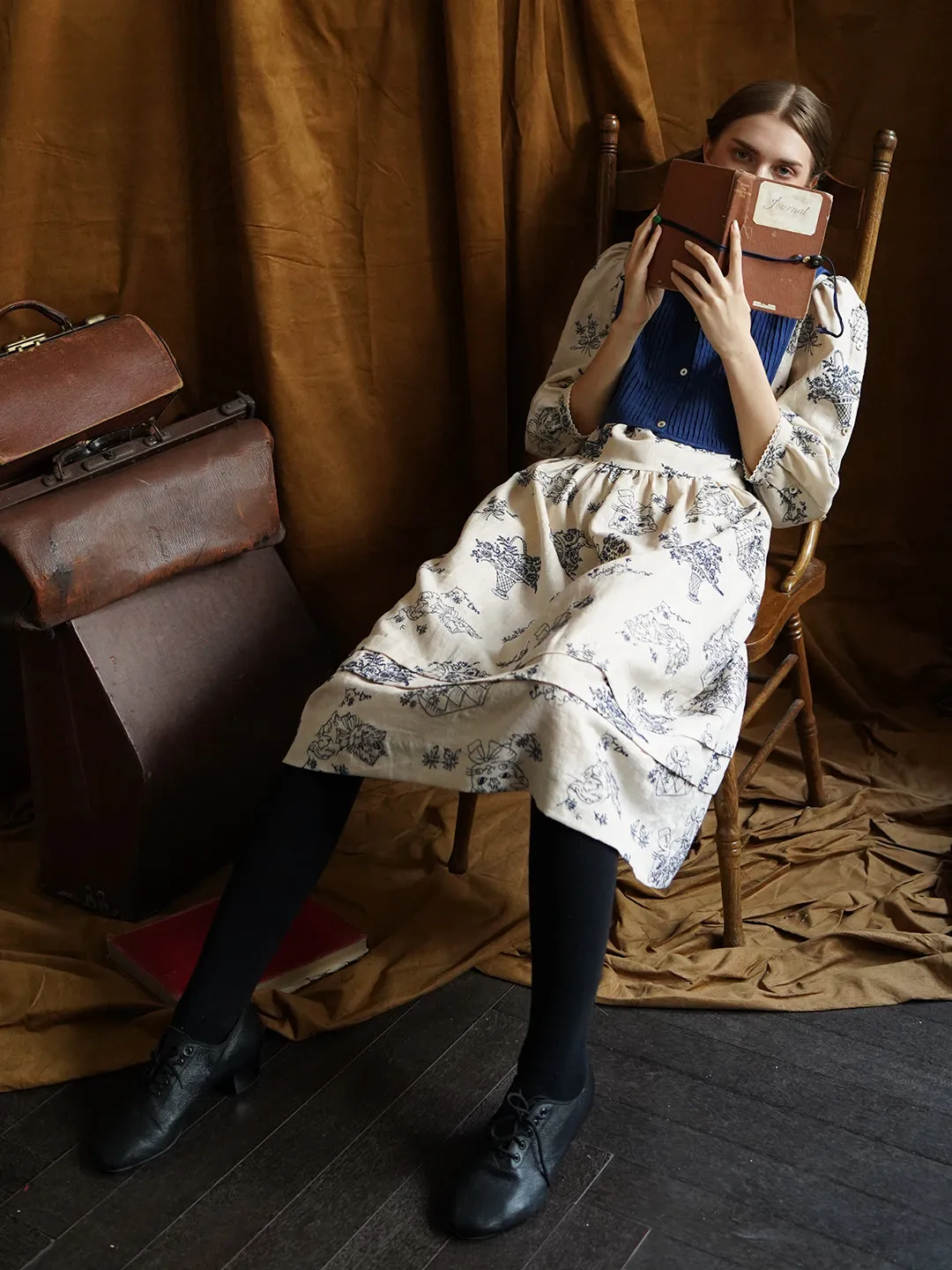 Unlogical Poem Victorian style Blue Illustration Embroidered Ramie Dress