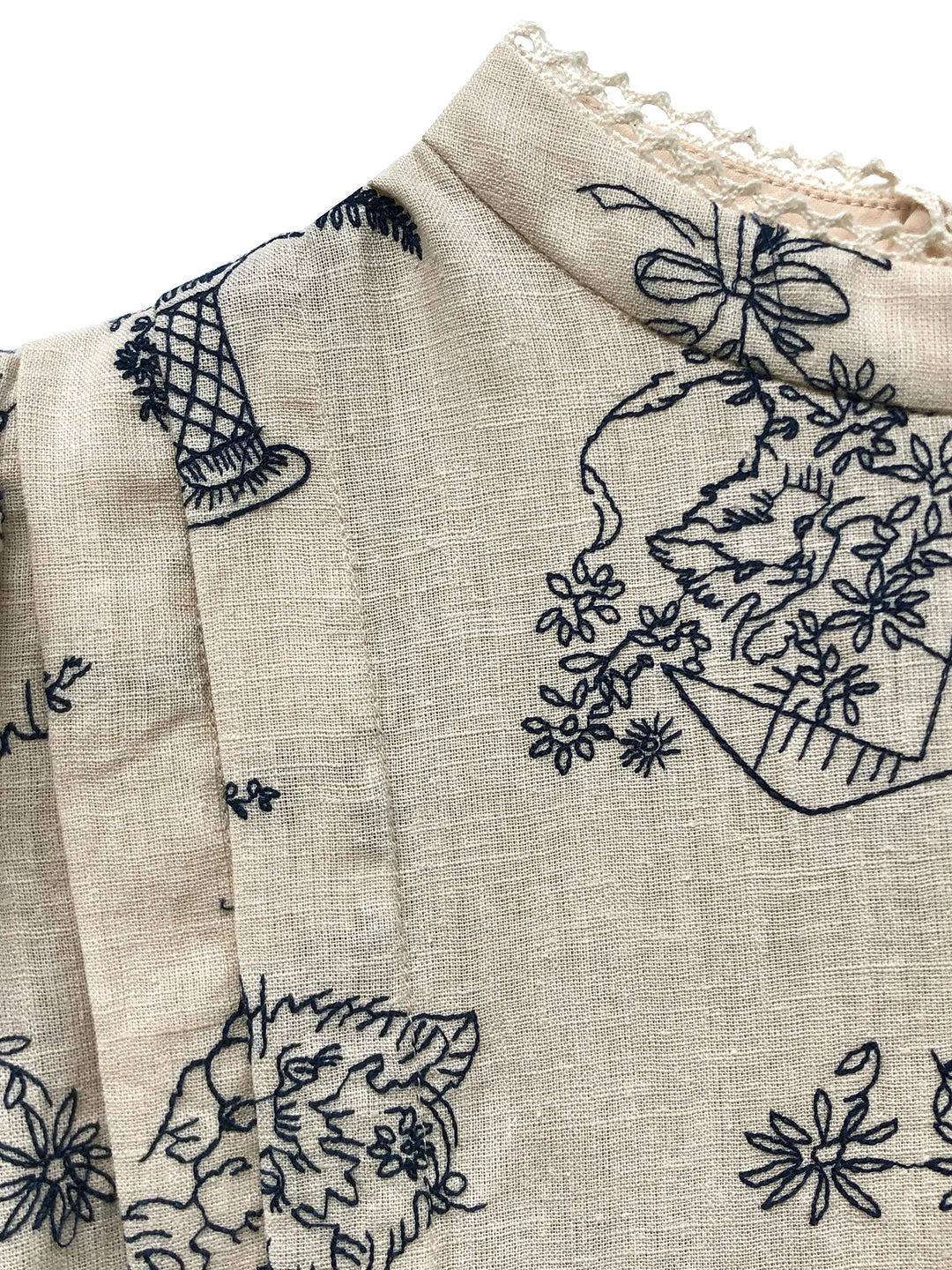 Unlogical Poem Victorian style Blue Illustration Embroidered Ramie Dress