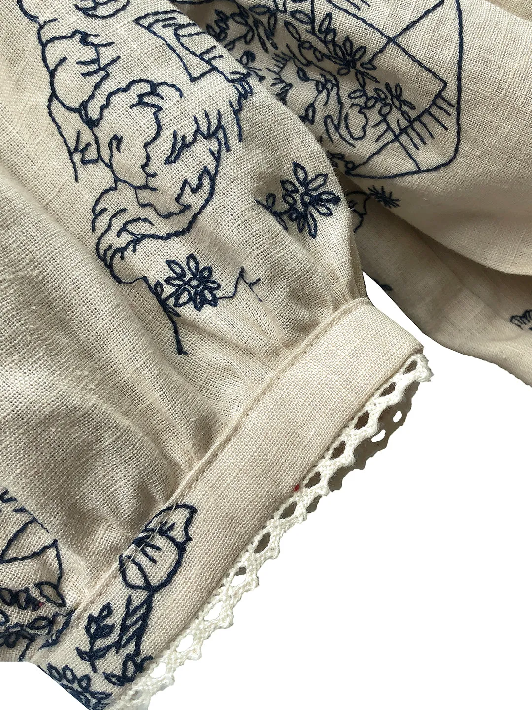 Unlogical Poem Victorian style Blue Illustration Embroidered Ramie Dress