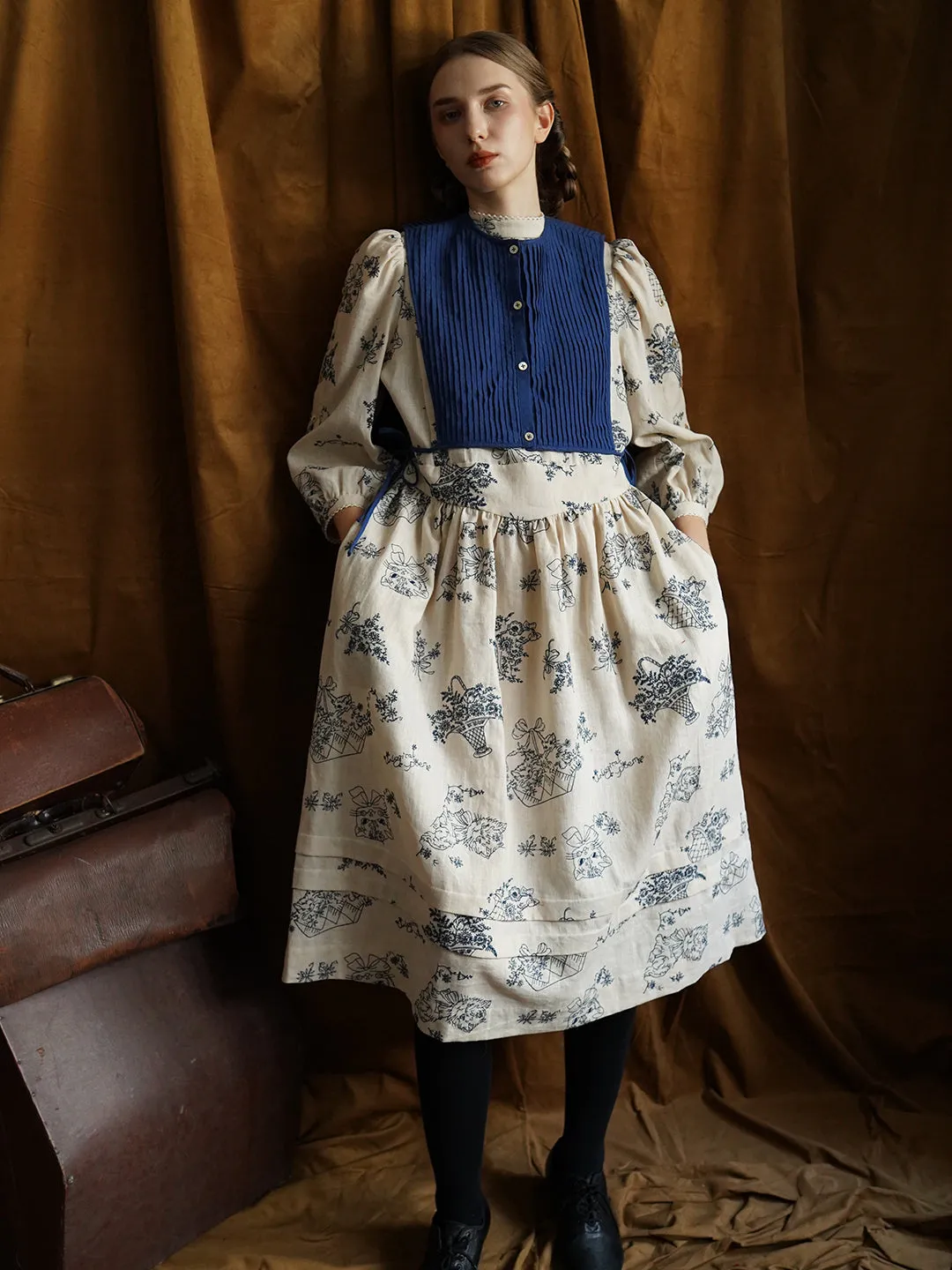 Unlogical Poem Victorian style Blue Illustration Embroidered Ramie Dress