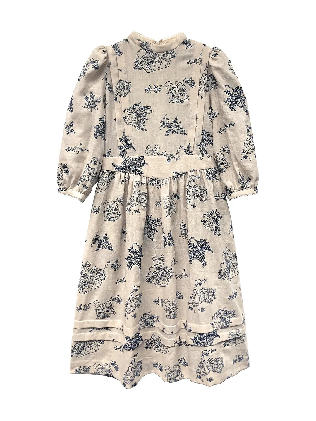 Unlogical Poem Victorian style Blue Illustration Embroidered Ramie Dress