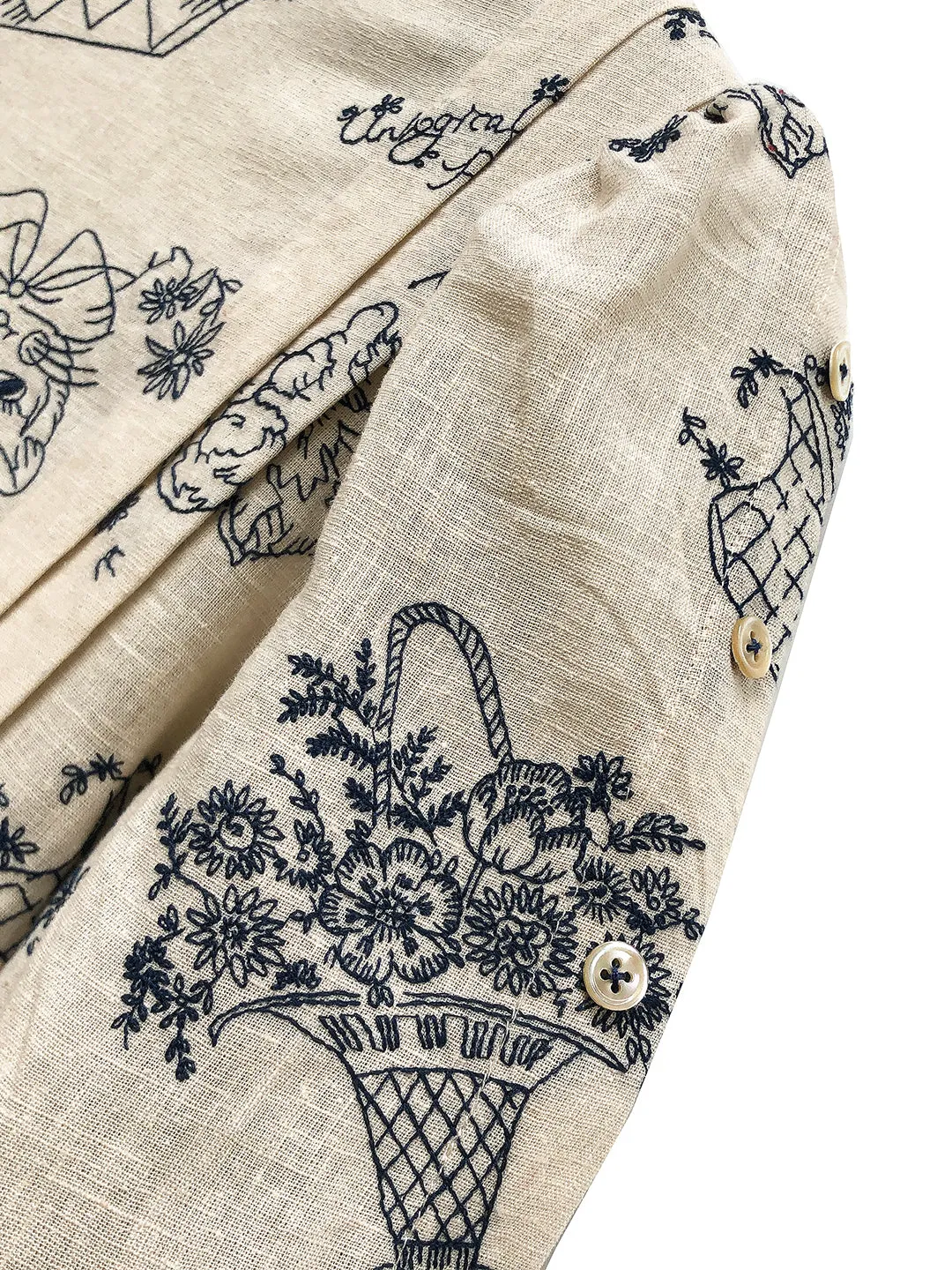 Unlogical Poem Victorian style Blue Illustration Embroidered Ramie Dress