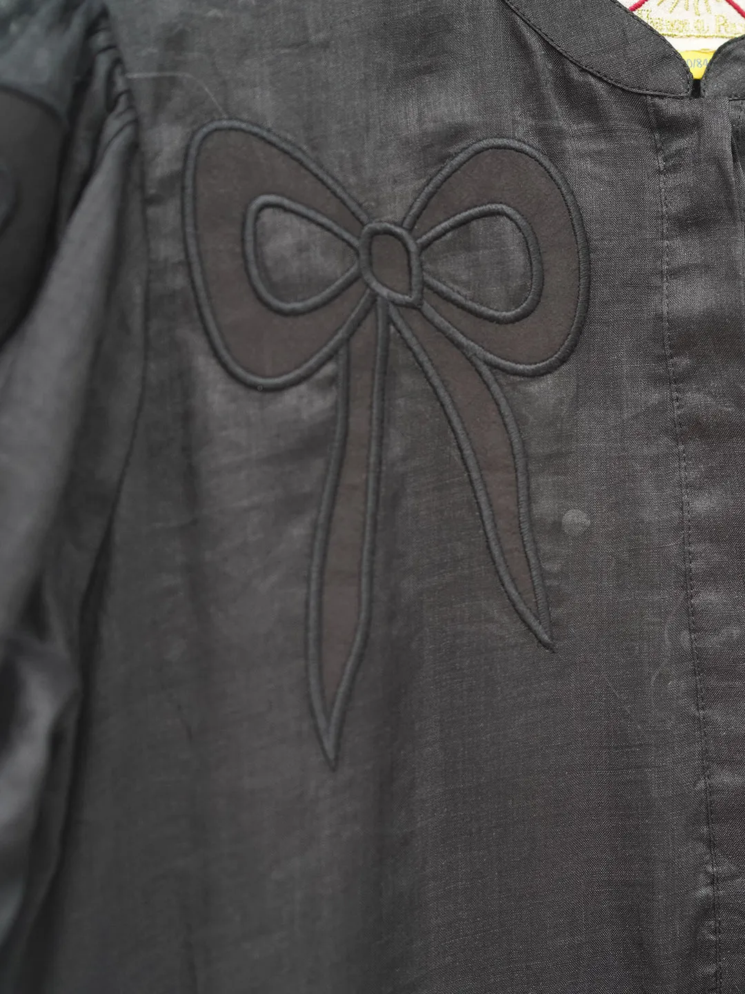 Unlogical Poem Victorian Style Bow Applique Embroidered Black Dress