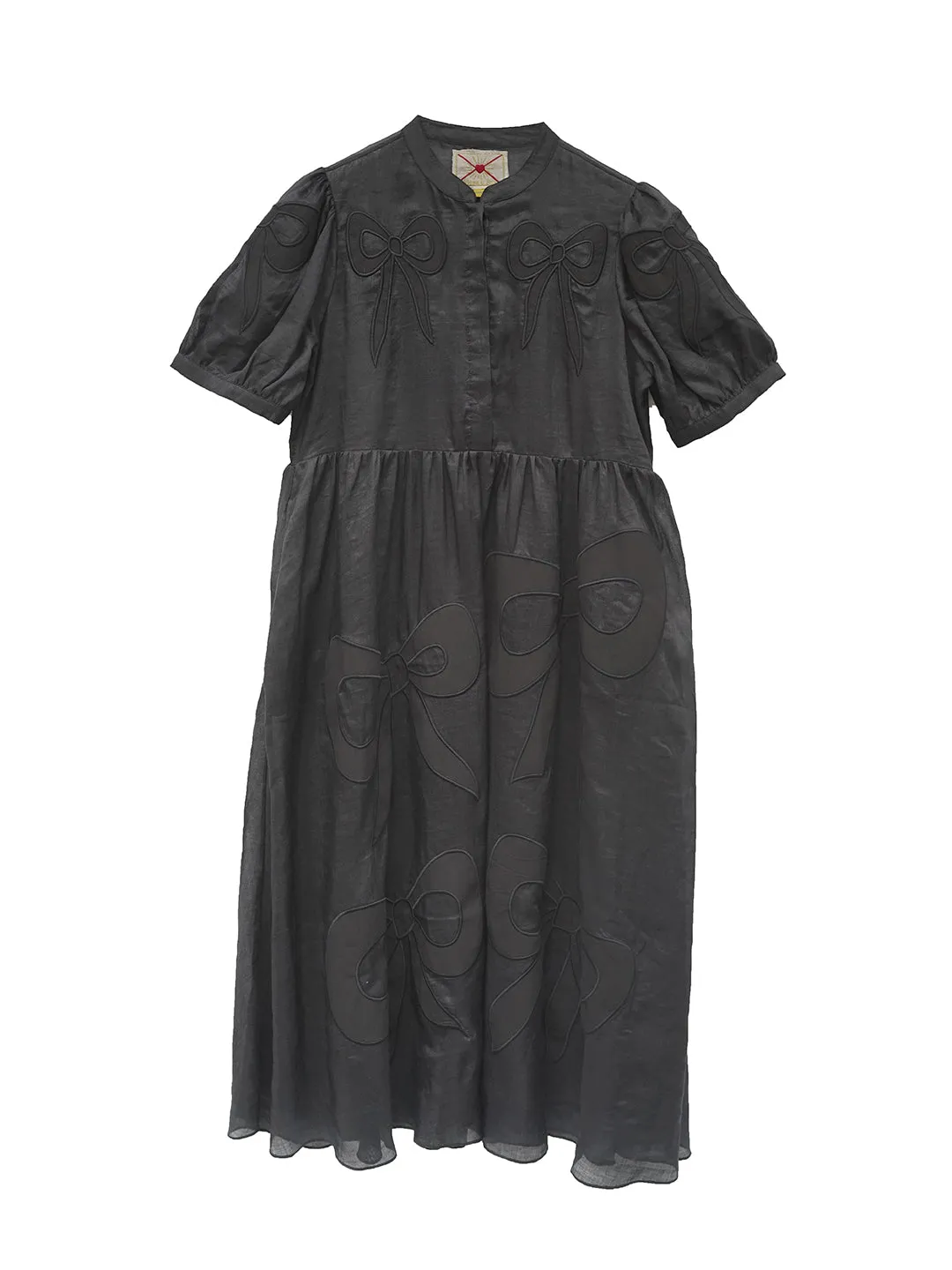 Unlogical Poem Victorian Style Bow Applique Embroidered Black Dress