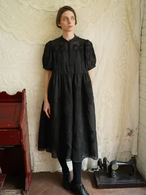 Unlogical Poem Victorian Style Bow Applique Embroidered Black Dress