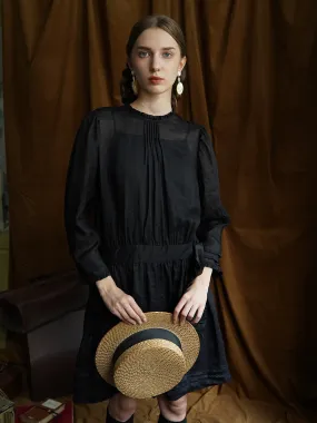 Unlogical Poem Victorian style Hollow Embroidery Black Ramie dress