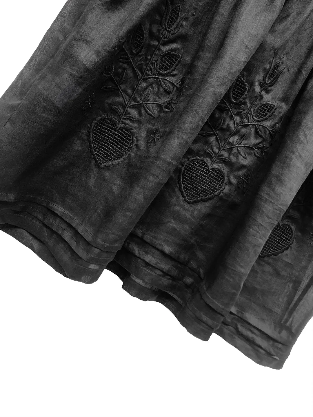 Unlogical Poem Victorian style Hollow Embroidery Black Ramie dress