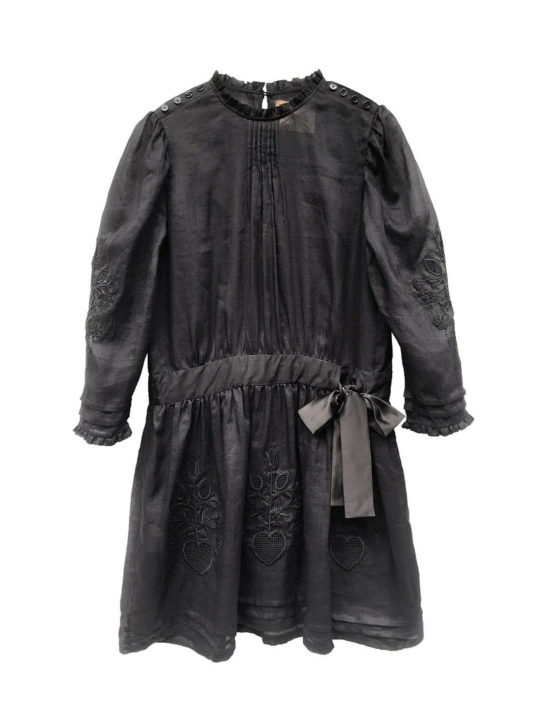 Unlogical Poem Victorian style Hollow Embroidery Black Ramie dress