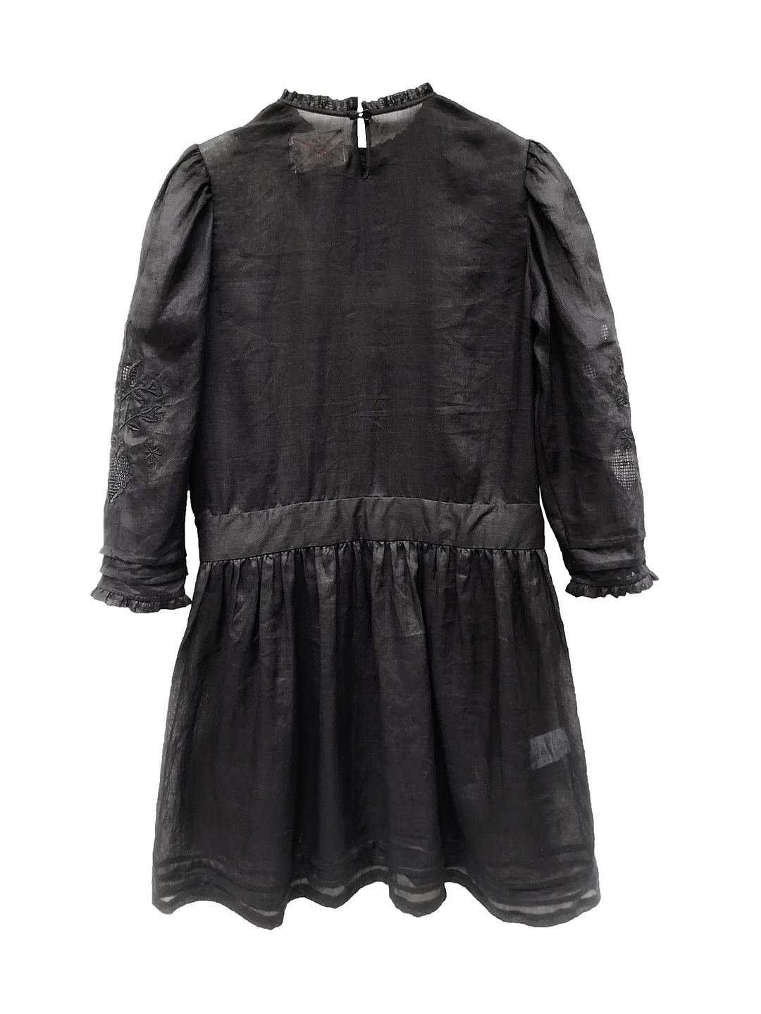 Unlogical Poem Victorian style Hollow Embroidery Black Ramie dress