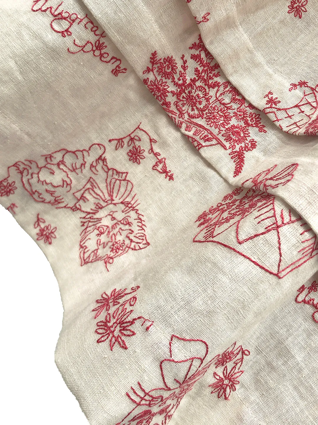 Unlogical Poem Victorian style Red Illustration Embroidered Ramie Dress