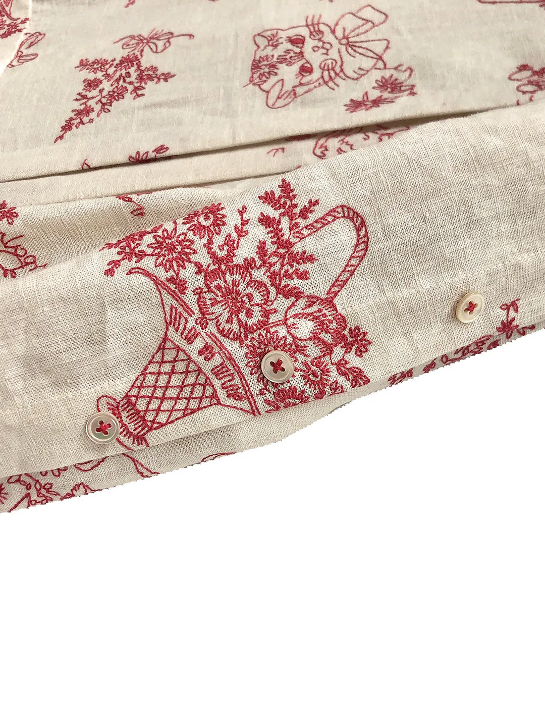 Unlogical Poem Victorian style Red Illustration Embroidered Ramie Dress
