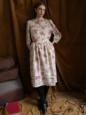 Unlogical Poem Victorian style Red Illustration Embroidered Ramie Dress