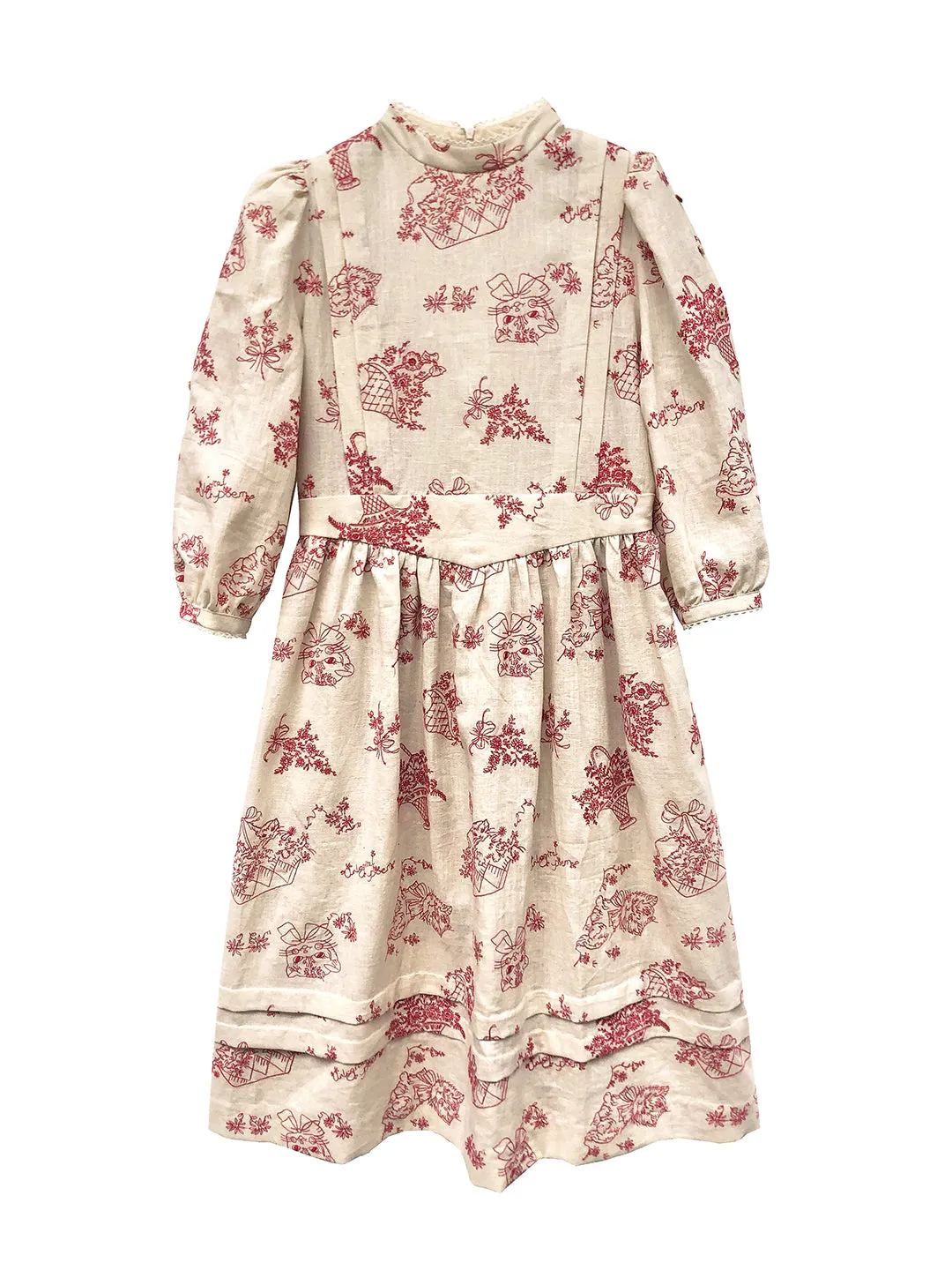Unlogical Poem Victorian style Red Illustration Embroidered Ramie Dress
