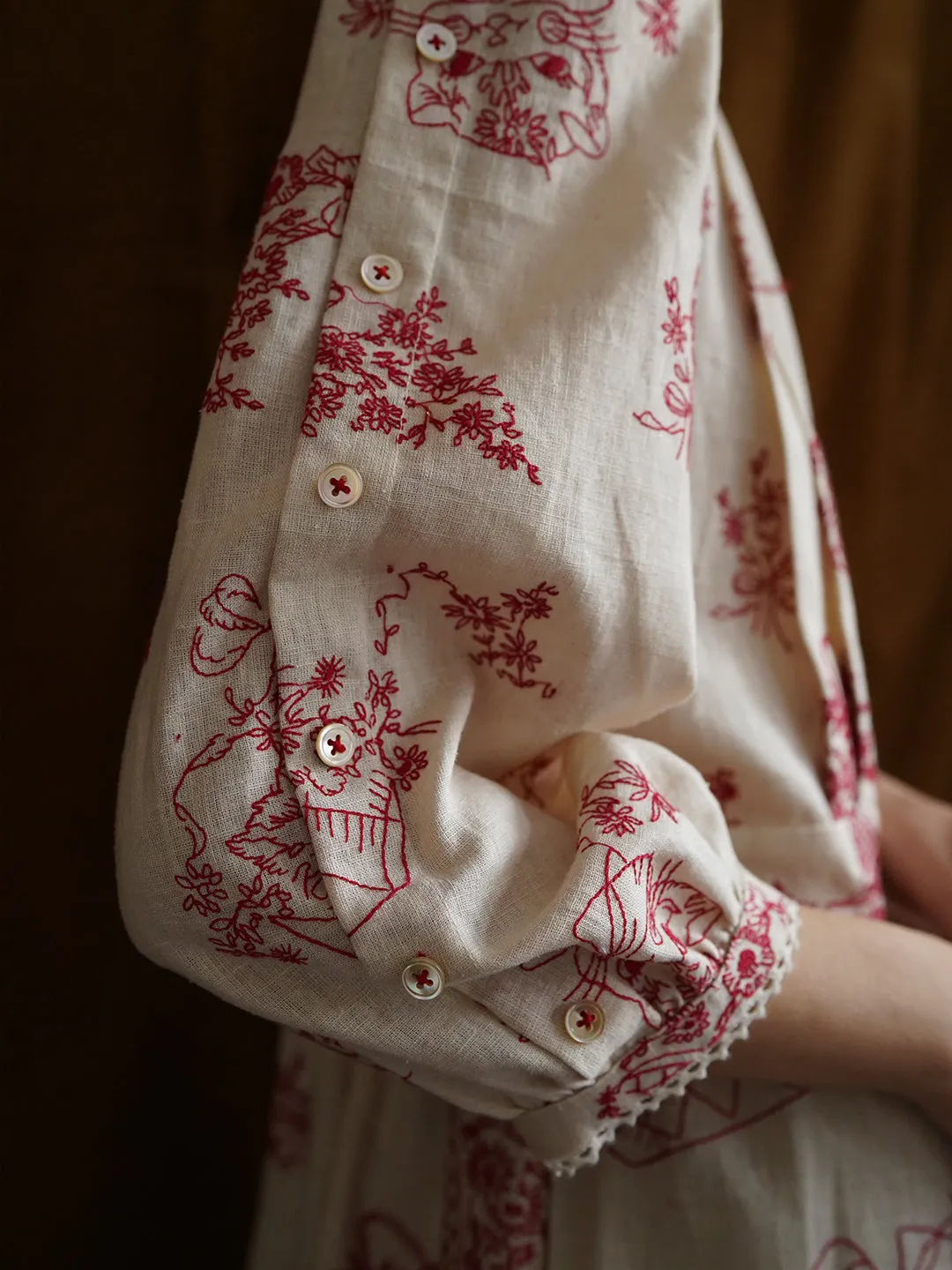 Unlogical Poem Victorian style Red Illustration Embroidered Ramie Dress