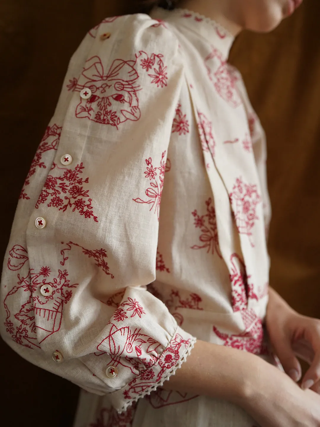 Unlogical Poem Victorian style Red Illustration Embroidered Ramie Dress