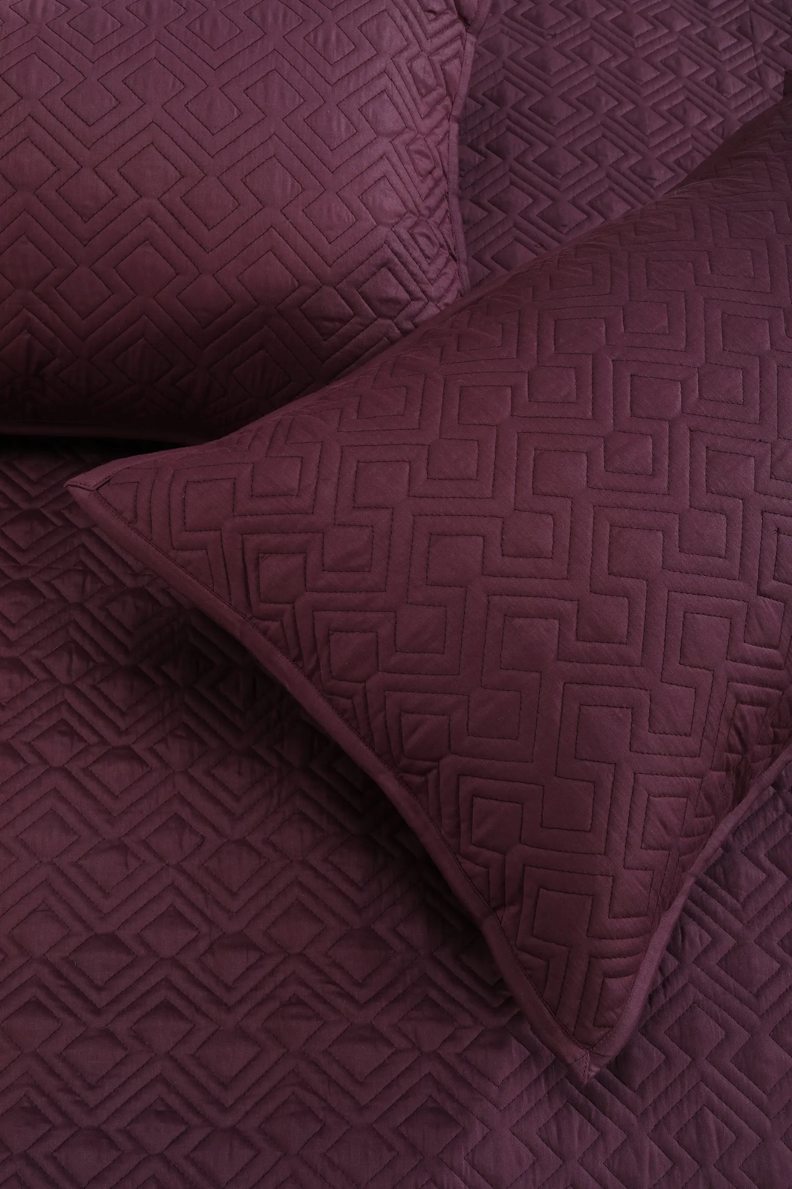Urban Geometric Wine Quilted Cotton Bedcover
