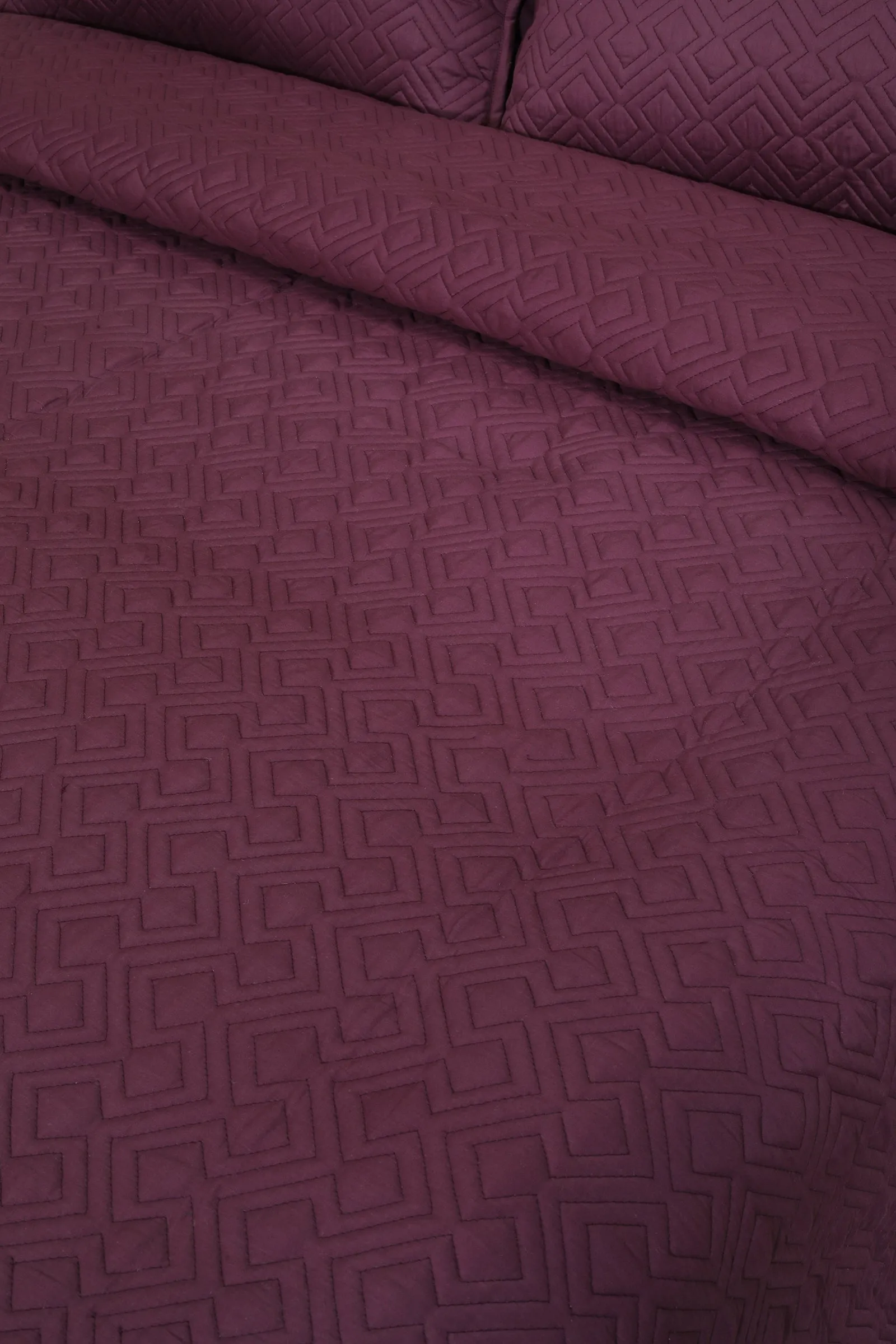 Urban Geometric Wine Quilted Cotton Bedcover