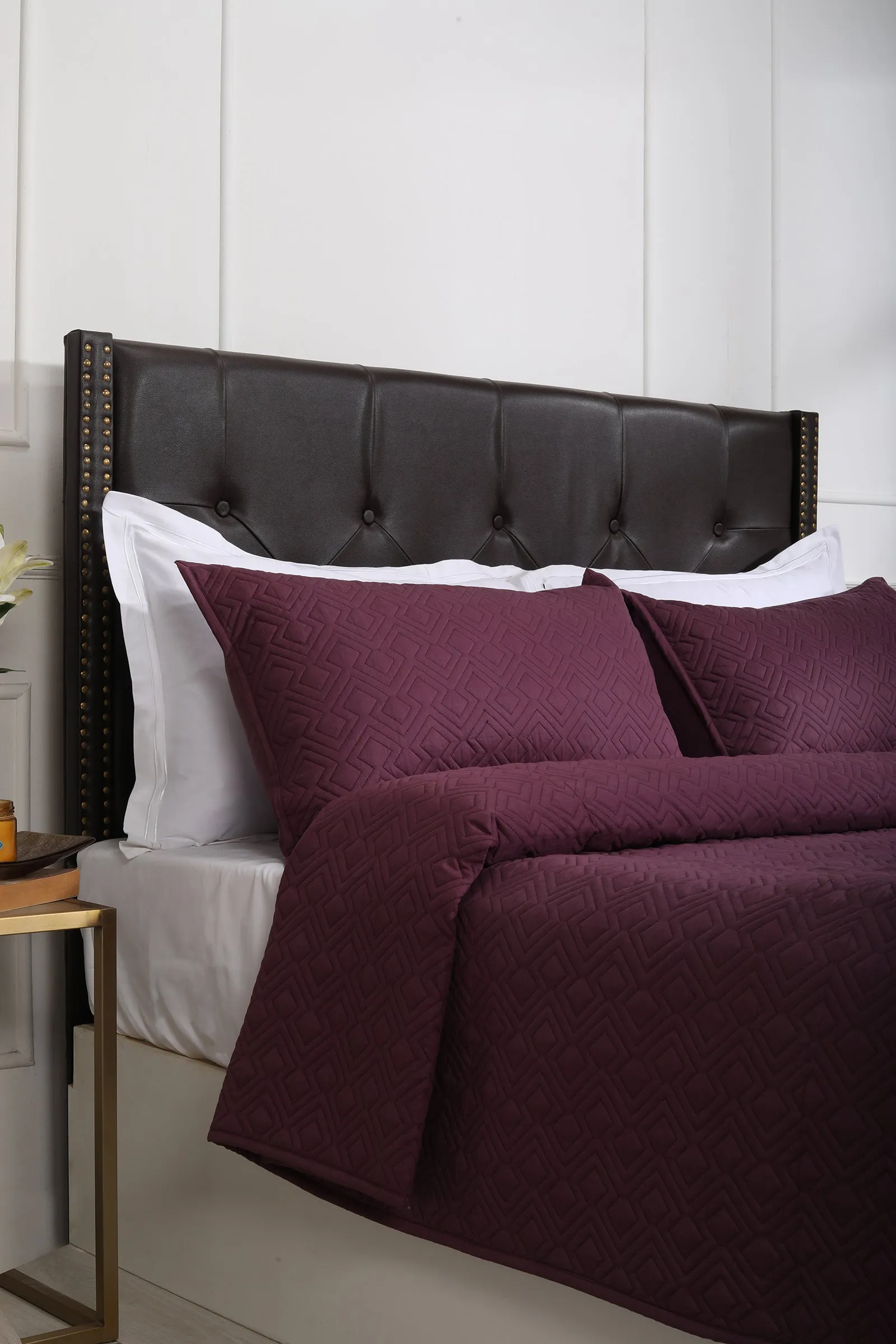 Urban Geometric Wine Quilted Cotton Bedcover