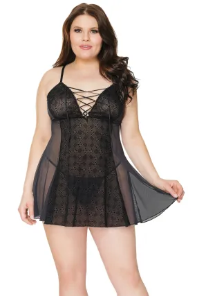 Velvet Flocked Mesh Chemise