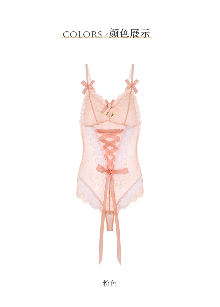 VenusFox Kawaii Babydoll Lingerie Lolita Anime Cosplay One Piece Body Suit for Women Lace Teddy Catsuit Backless Bodysuit Fetish