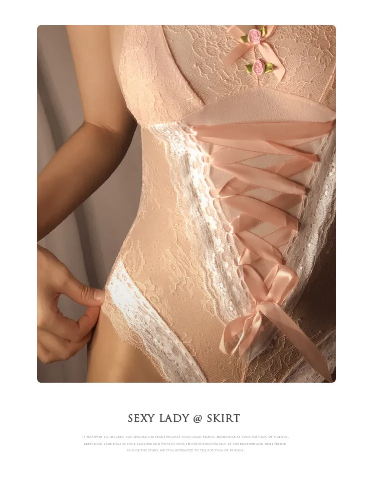 VenusFox Kawaii Babydoll Lingerie Lolita Anime Cosplay One Piece Body Suit for Women Lace Teddy Catsuit Backless Bodysuit Fetish