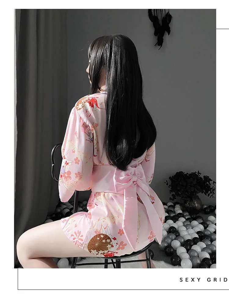 VenusFox new ladies summer new sexy lingerie Japanese-style print bow bunny rabbit kimono game uniform temptation sexy clothing