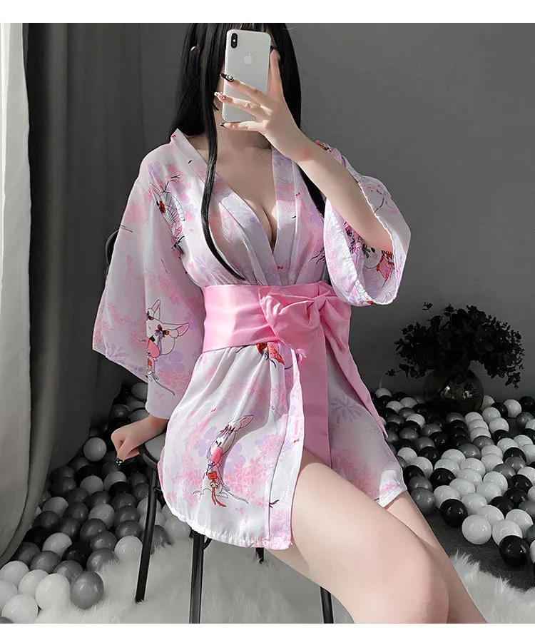 VenusFox new ladies summer new sexy lingerie Japanese-style print bow bunny rabbit kimono game uniform temptation sexy clothing