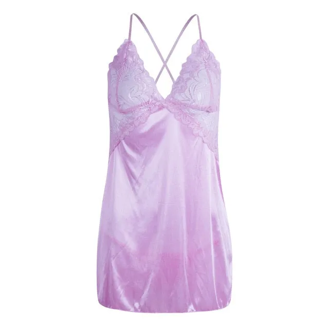 VenusFox New Sexy Backless Lingerie Women's Lace Satin Silk Sleepwear Pajamas Sex Hot Erotic Nightdress Underwear