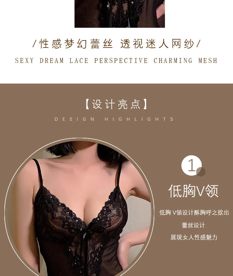 VenusFox Sexy See-through Sexy Lingerie Temptation Pajamas Ladies Wholesale Mesh Sling Suit Sexy Nightdress