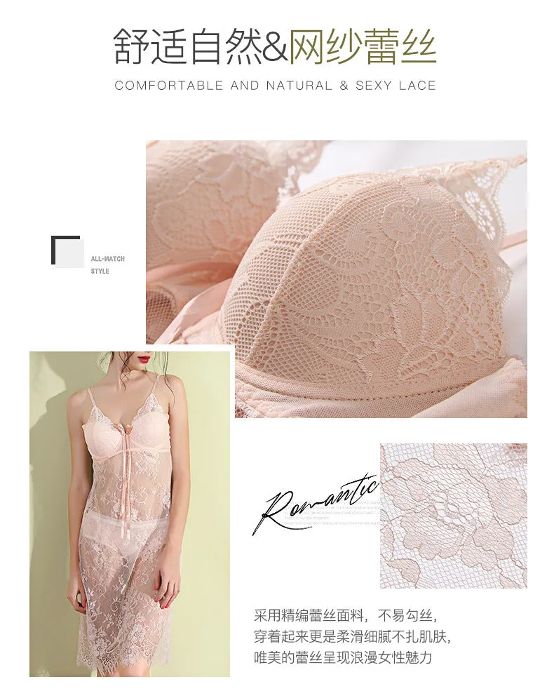 VenusFox Steel Ring Gathered Chest Pad Sexy Lingerie Lace Perspective Sexy Pajamas Night Skirt Temptation Sexy Lingerie