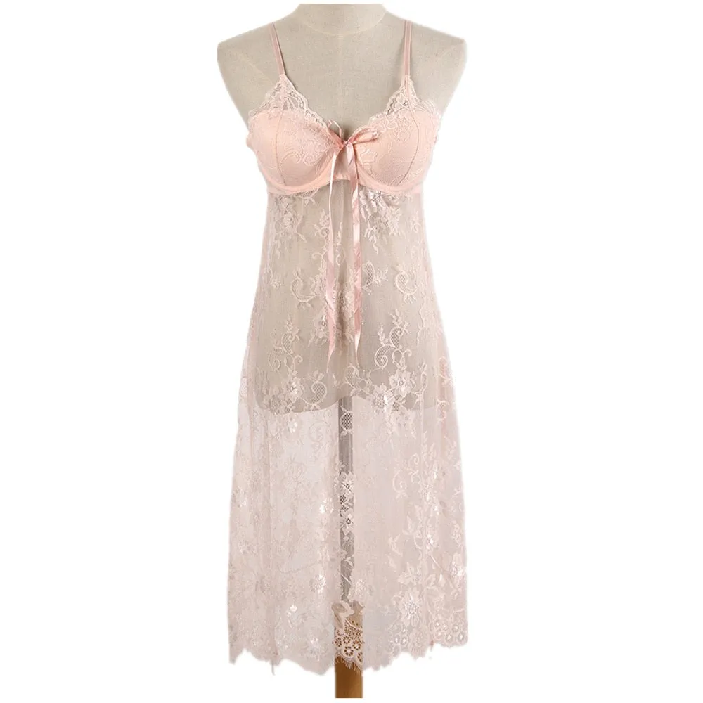 VenusFox Steel Ring Gathered Chest Pad Sexy Lingerie Lace Perspective Sexy Pajamas Night Skirt Temptation Sexy Lingerie