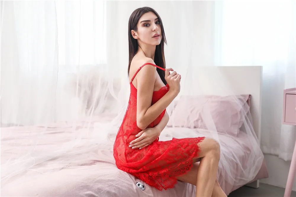 VenusFox Steel Ring Gathered Chest Pad Sexy Lingerie Lace Perspective Sexy Pajamas Night Skirt Temptation Sexy Lingerie