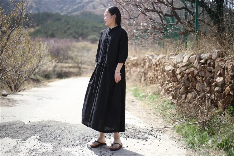 VenusFox Vintage High Waist Loose Shirt Dress with Pockets